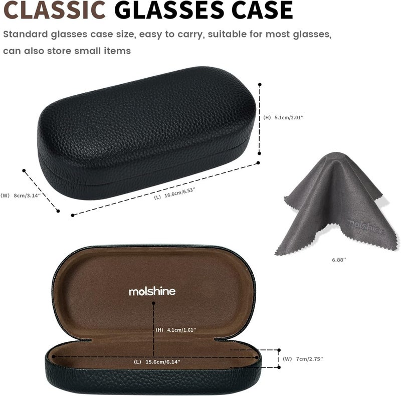 molshine Hard Shell Leather Sunglasses Case,Classic Large Glasses Case for Women Men,Sunglass Eyeglasses - Image 2